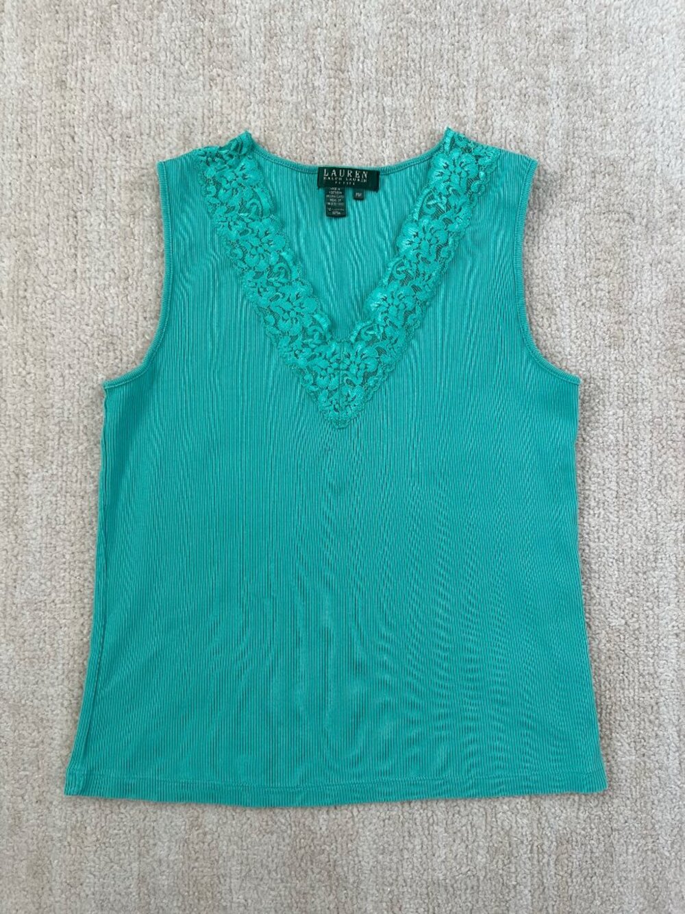 Lauren Ralph Lauren Summer Lace Cotton V Neck Tank Top M Petite
